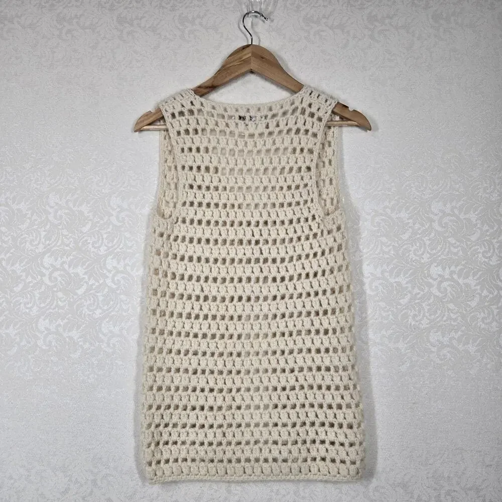 Vintage Bellariva Crochet Vest M Cream 100% Wool Italy Boho Cottagecore Festival